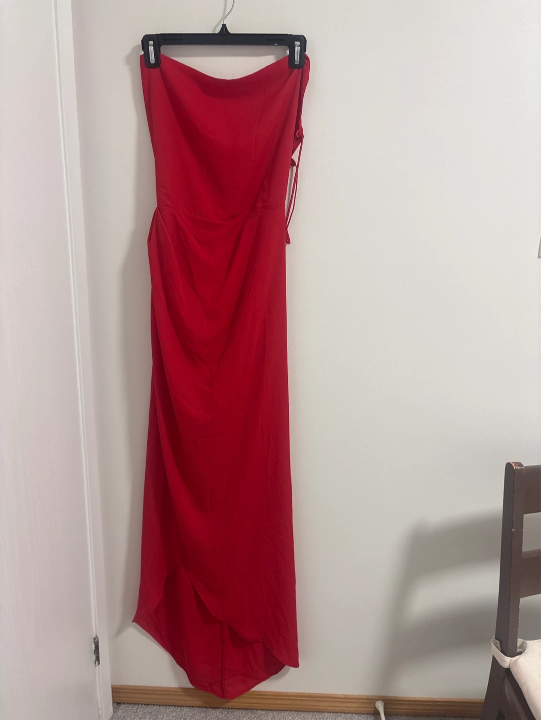 Red Strapless Maxi Dress with Lace-Up Back - photo 2