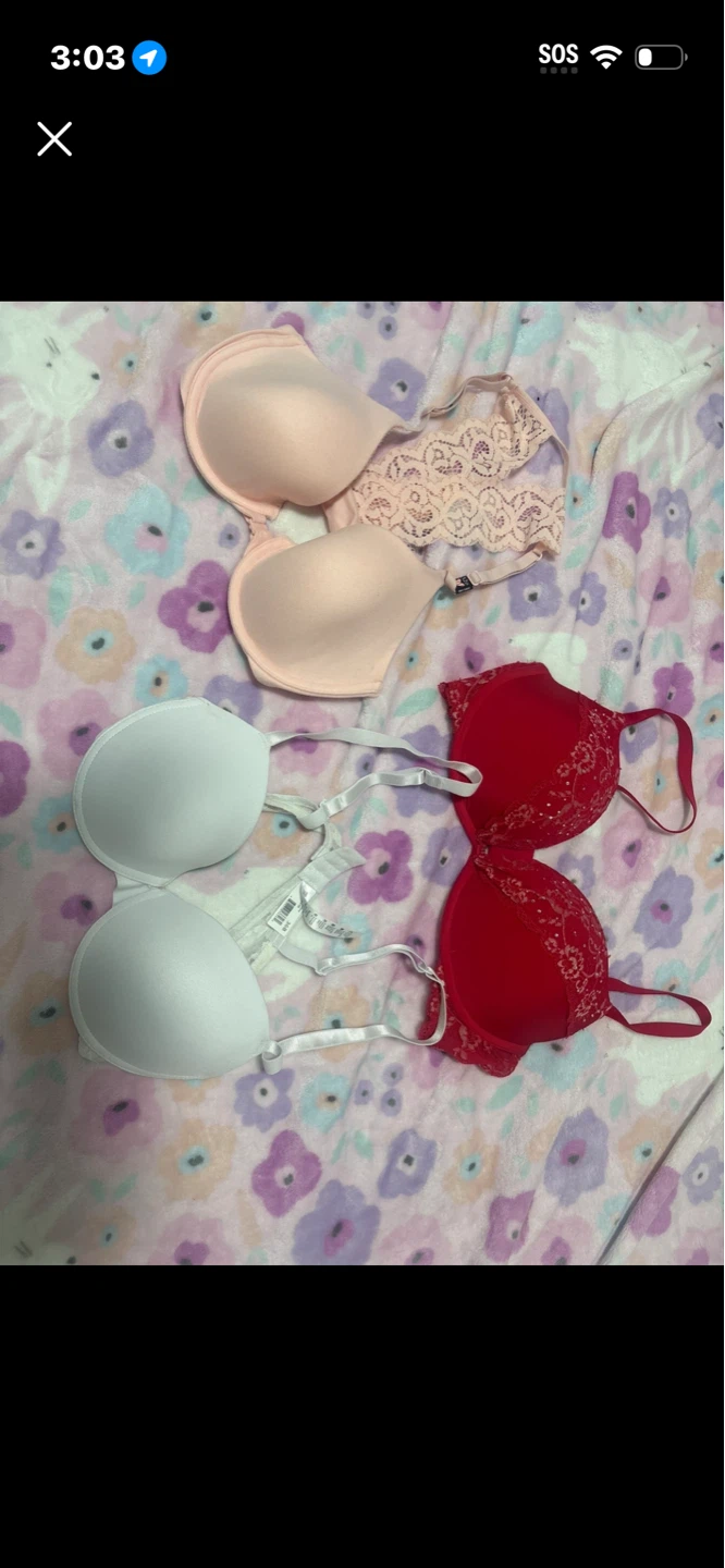 Lot of 3 Bras: Pink, White, and Red