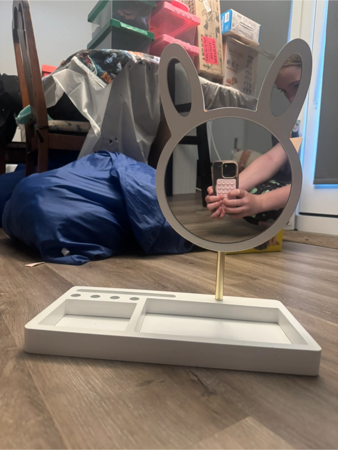 White Bunny Vanity Tray with Mirror