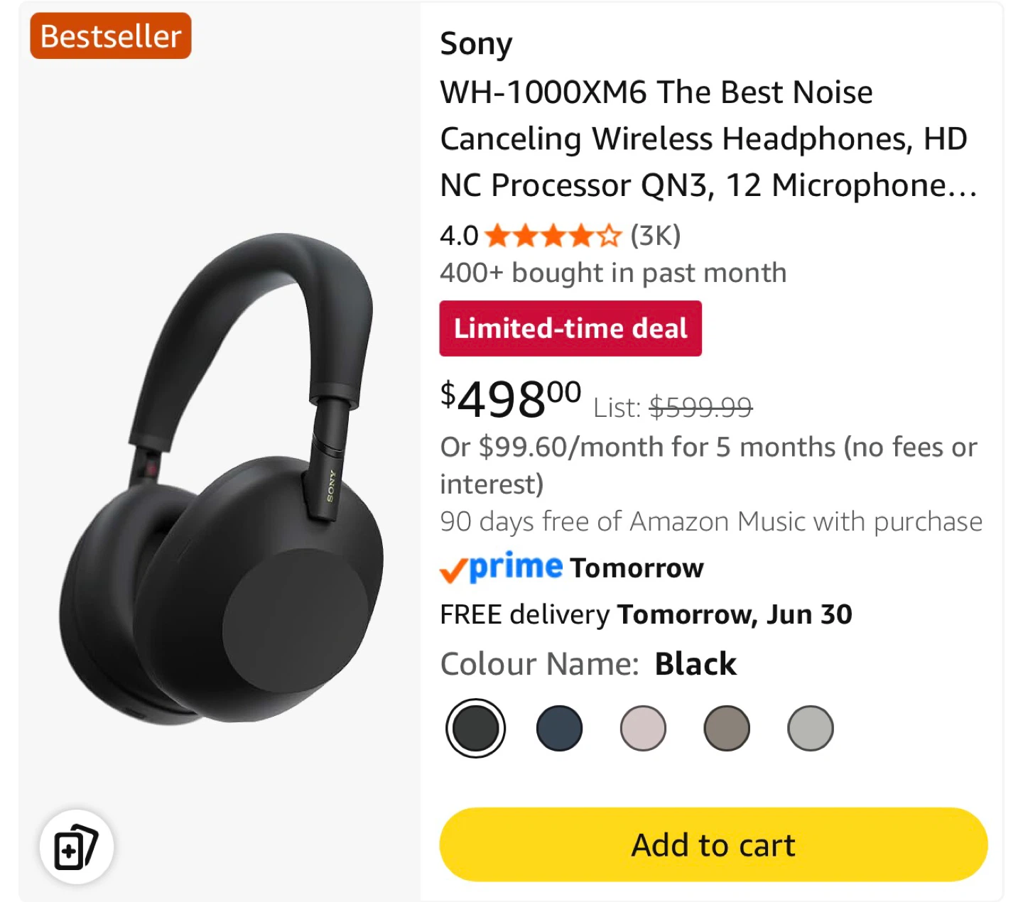 Sony WH-1000XM6 Noise Cancelling Wireless Headphones - Black