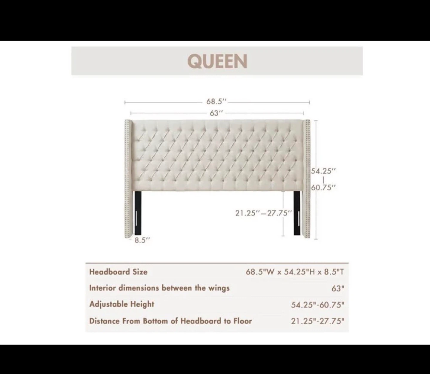 Queen Tufted Wingback bed frame Beige
