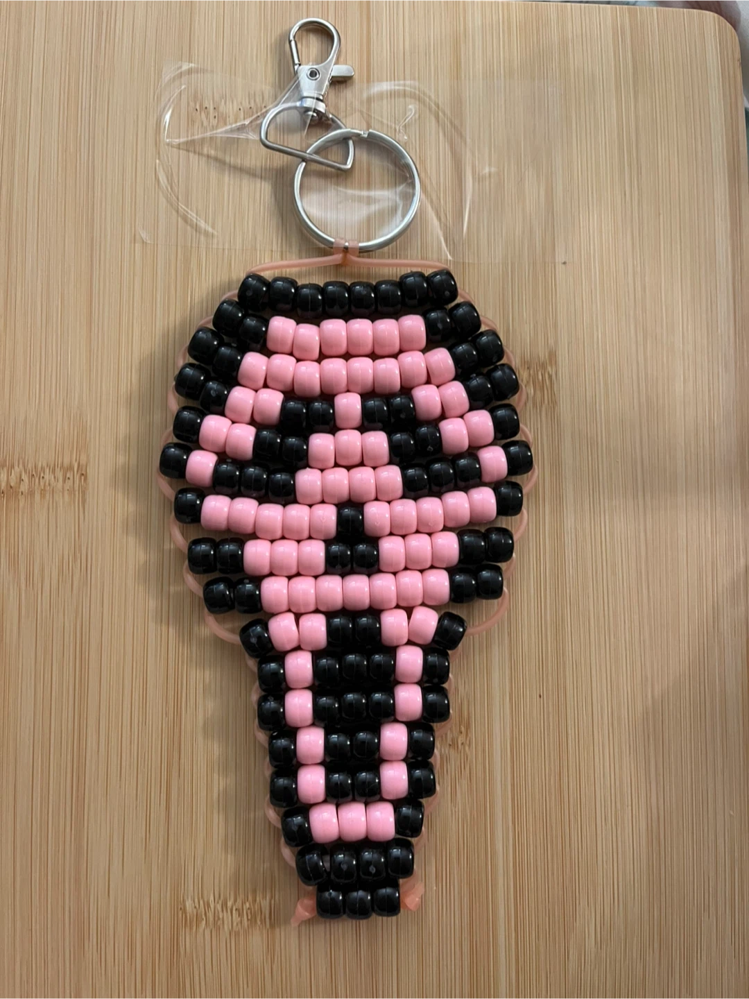 Pink and Black Ghostface Beaded Keychain