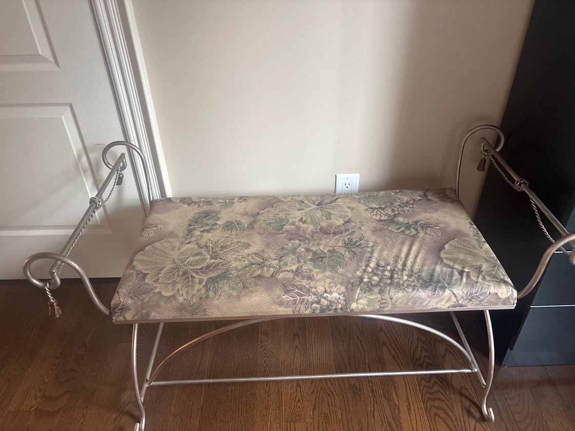 Vintage Floral Upholstered Vanity Bench