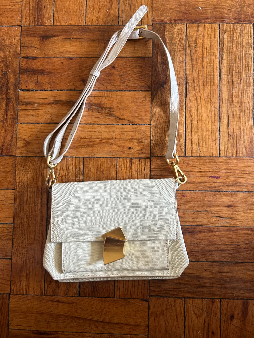 Cream Textured Flap Handbag