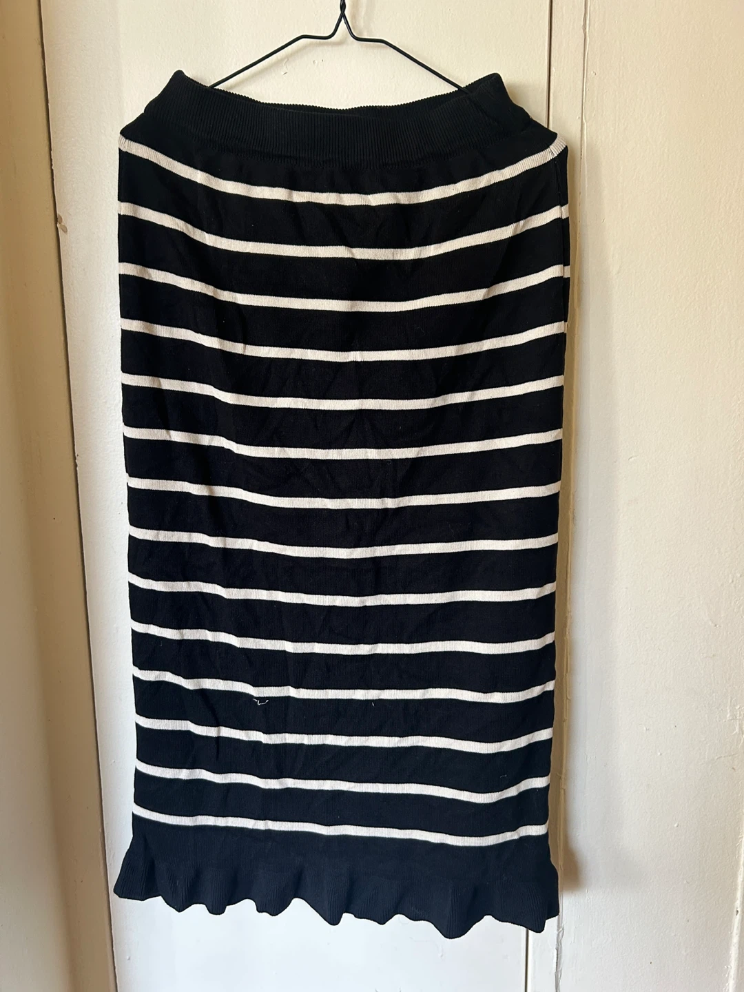 Striped Knit Pencil Skirt with Ruffle Hem