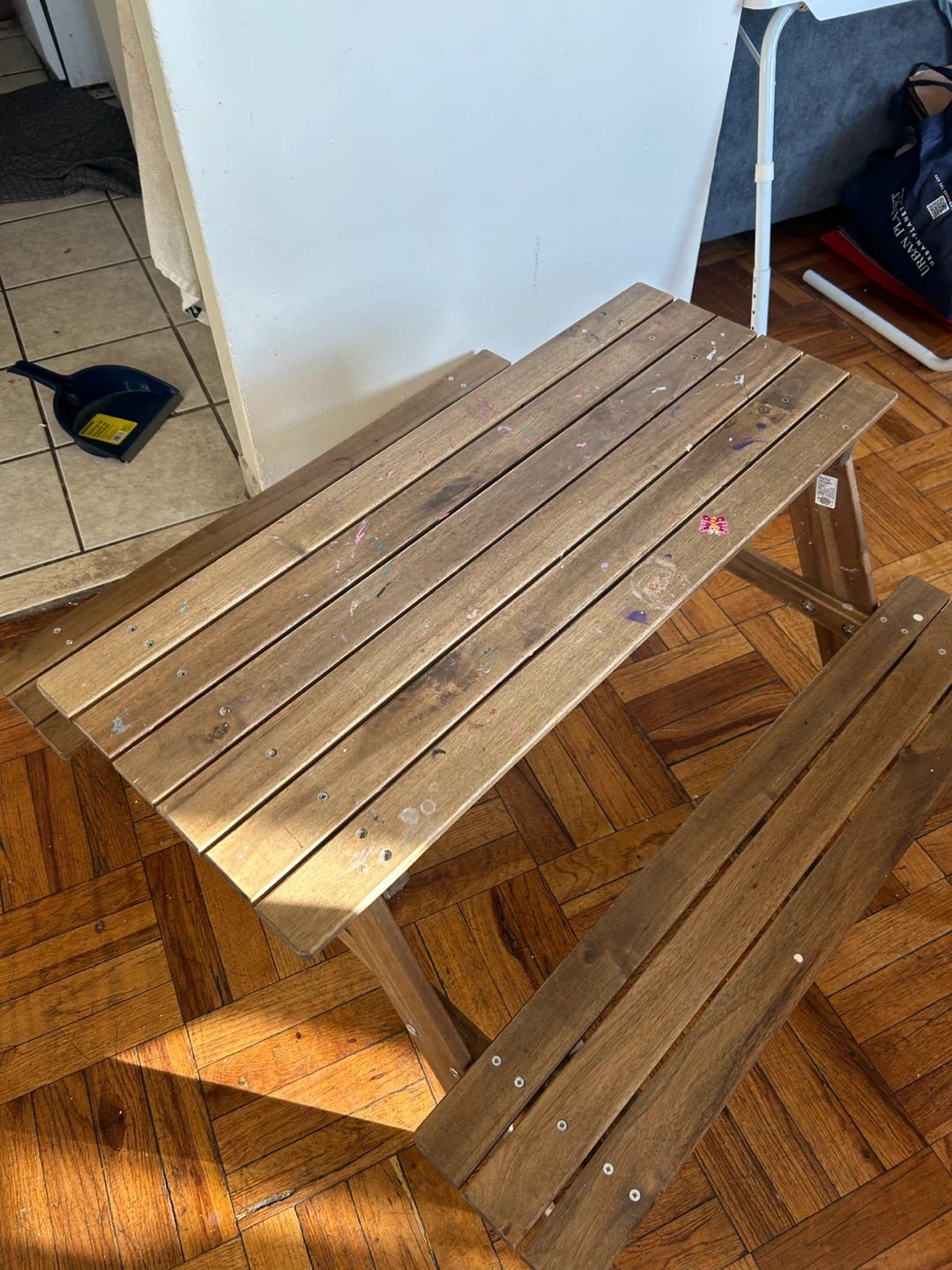 Wooden Picnic Table with Attached Benches