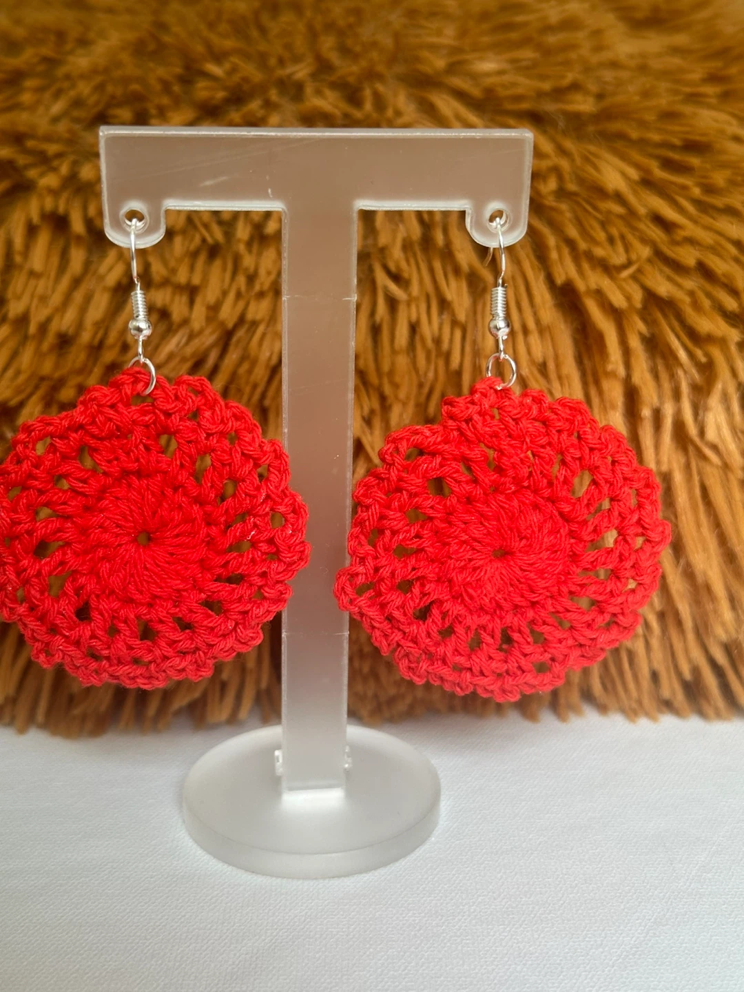 Handmade Red Crochet Doily Style Earrings