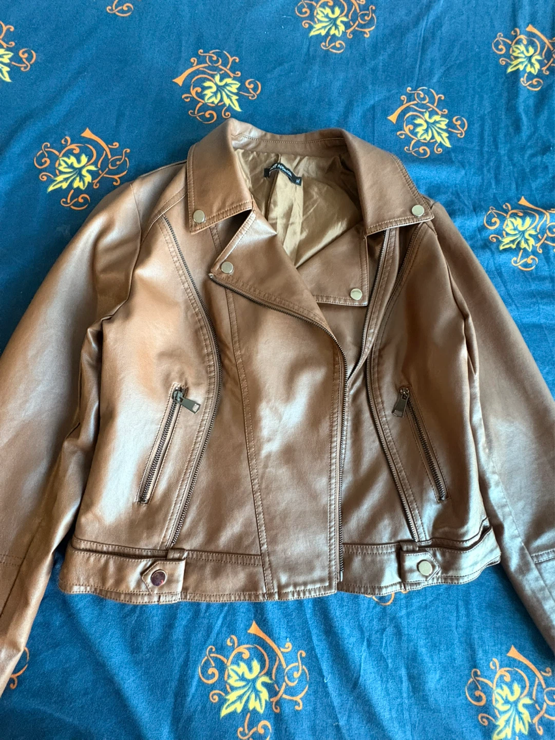 Brown Faux Leather Moto Jacket