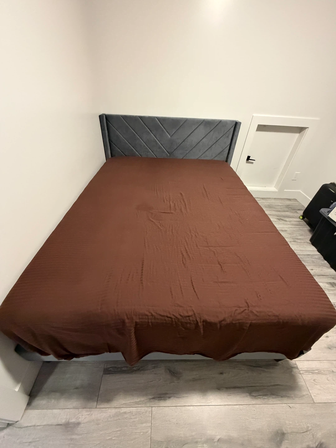 Grey Velvet Headboard Bed Frame and mattress