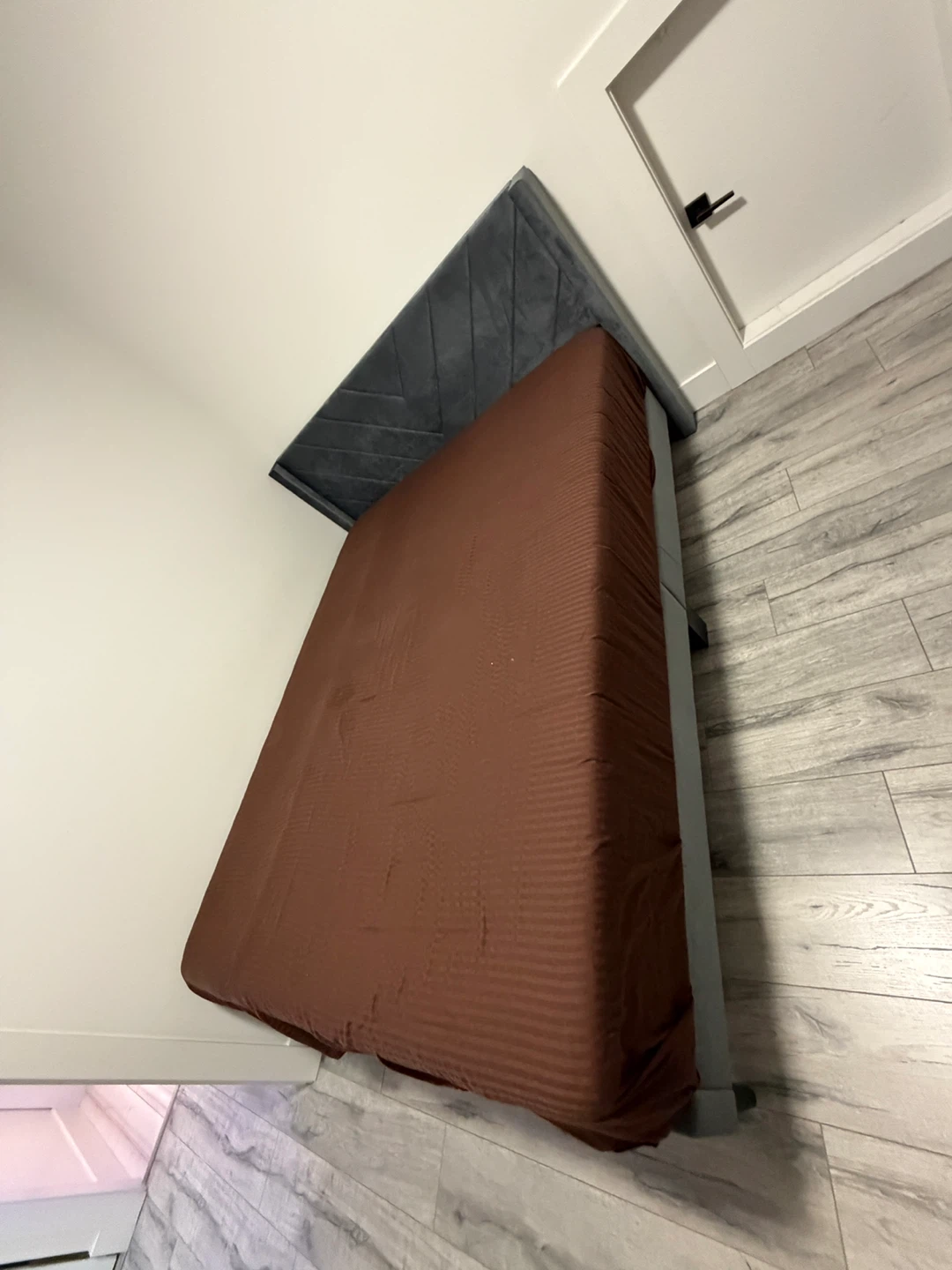Grey Velvet Headboard Bed Frame and mattress - photo 3