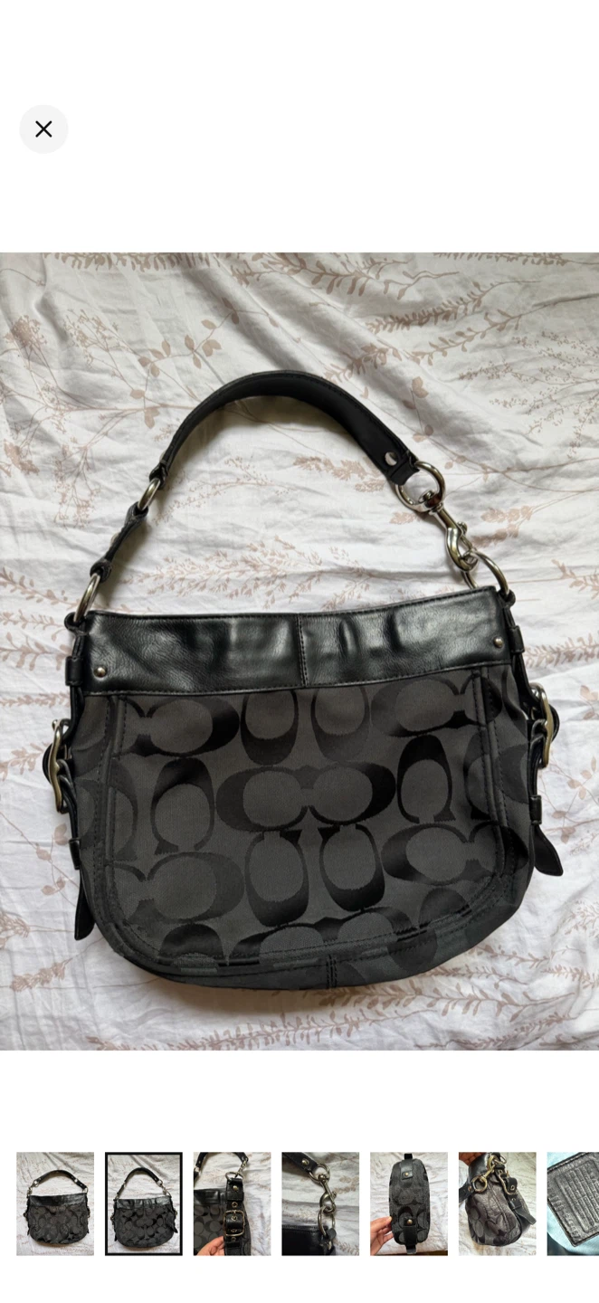 Vintage Medium Coach Zoe Black Gray Silver Hardware - photo 3