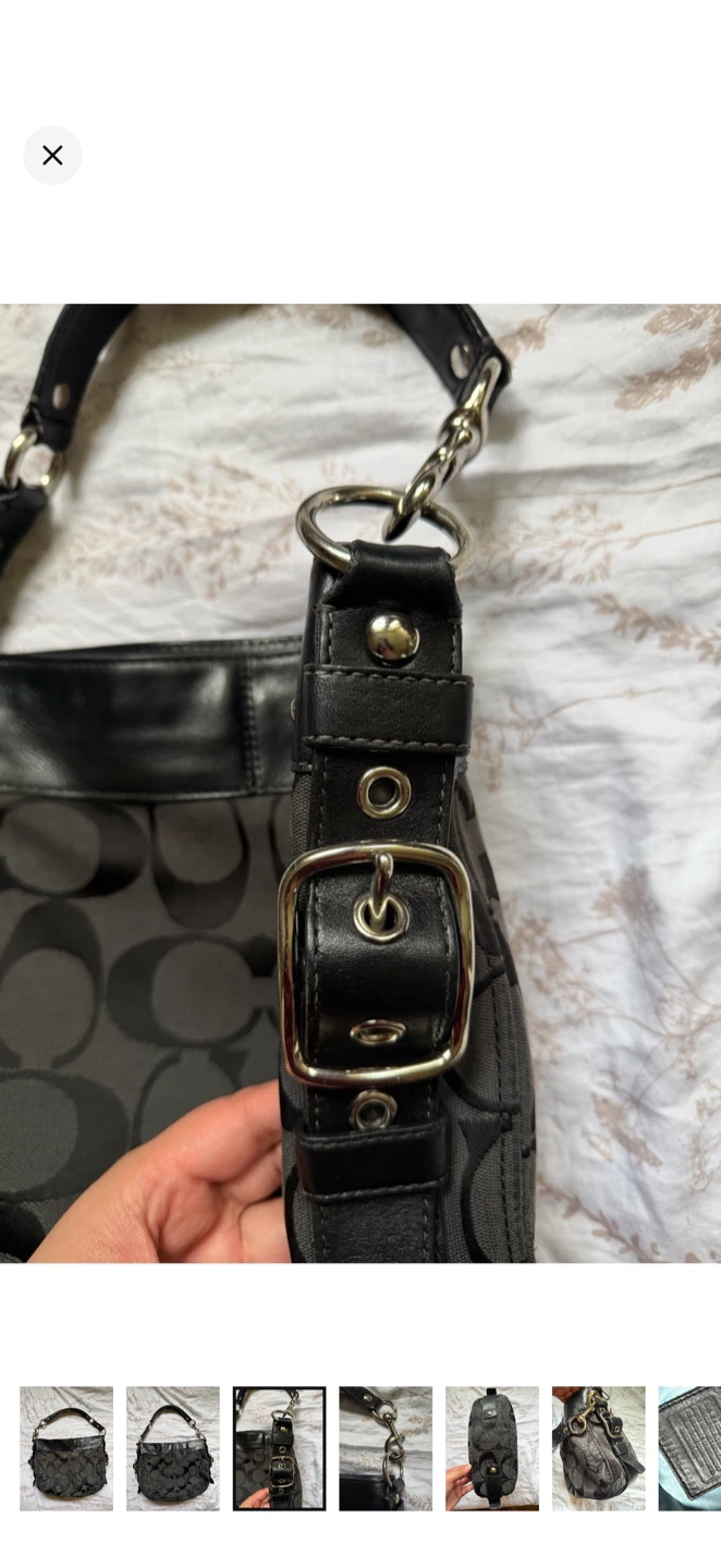 Vintage Medium Coach Zoe Black Gray Silver Hardware - photo 4