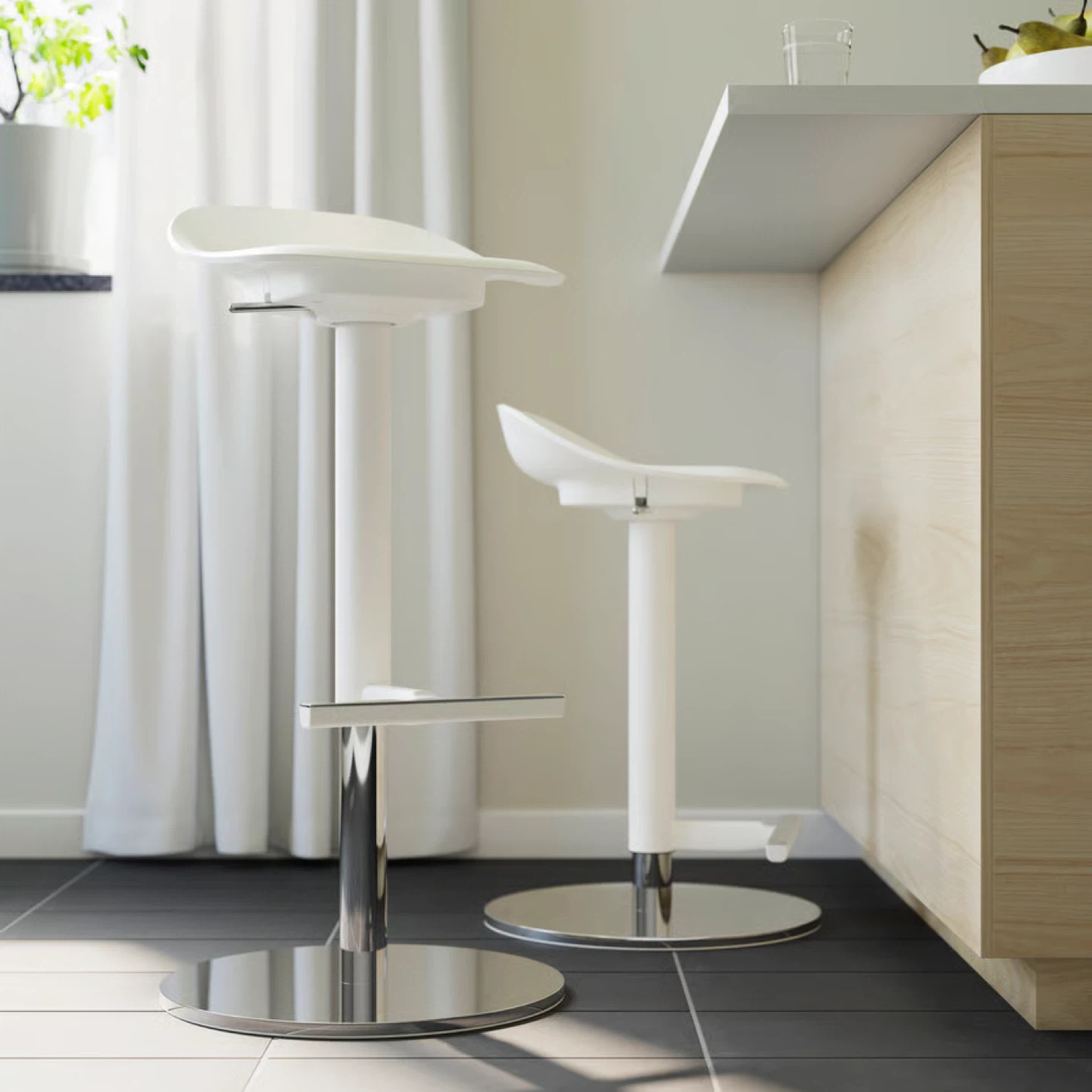 Pair of IKEA white adjustable bar stool - photo 2