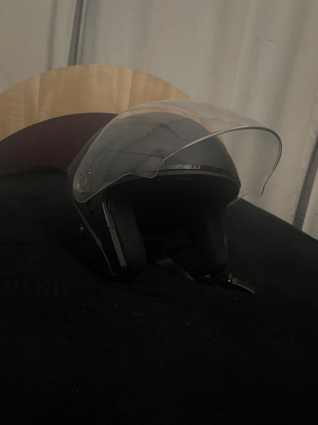 Black Open Face Motorcycle Helmet with Visor - photo 2