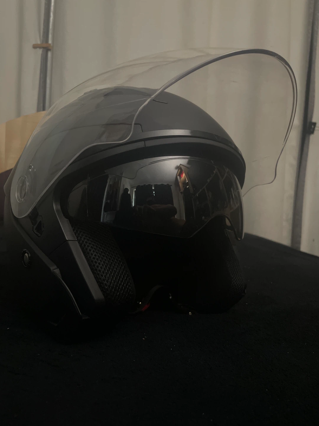 Black Open Face Motorcycle Helmet with Visor - photo 3