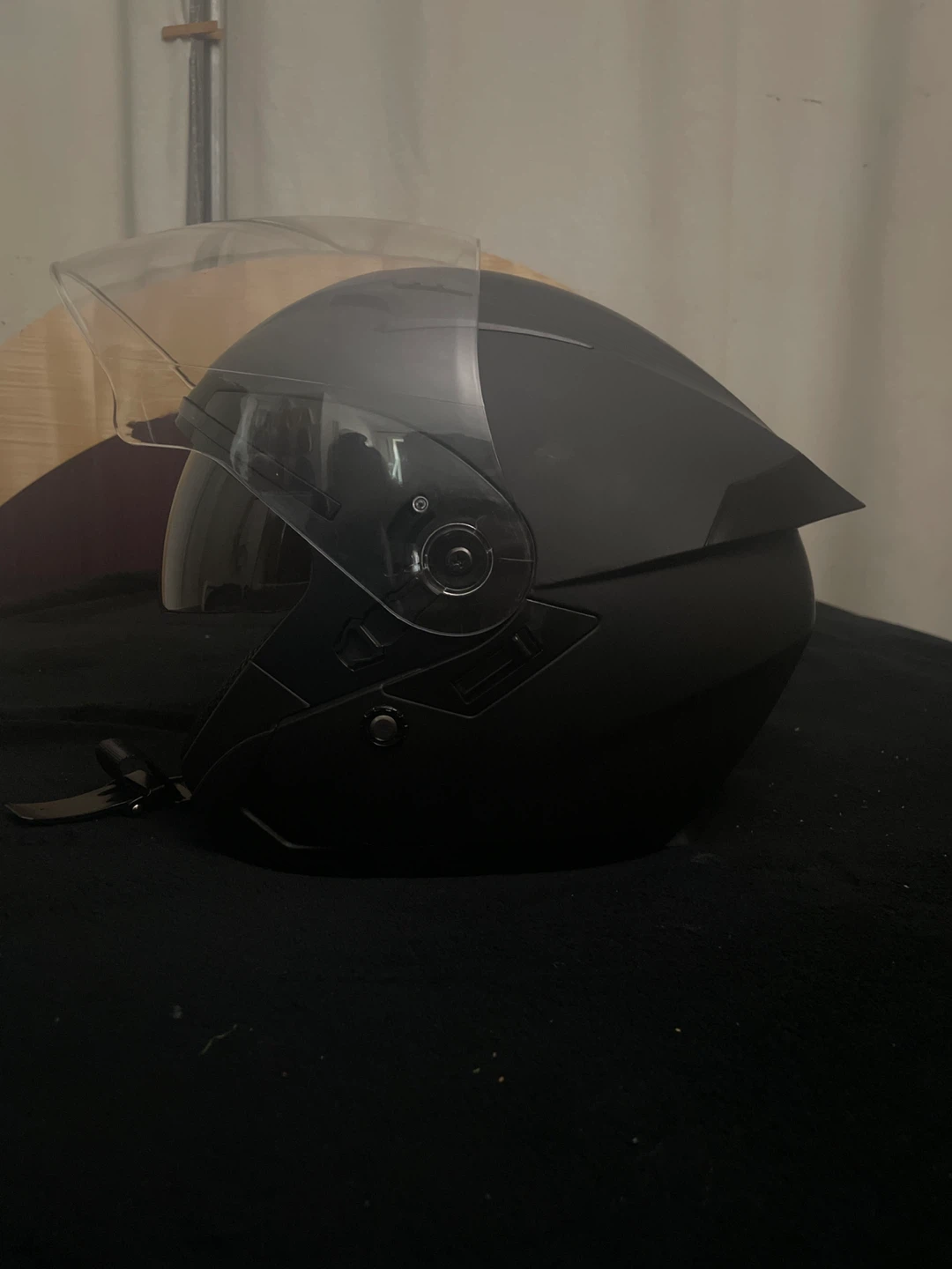 Black Open Face Motorcycle Helmet with Visor - photo 4