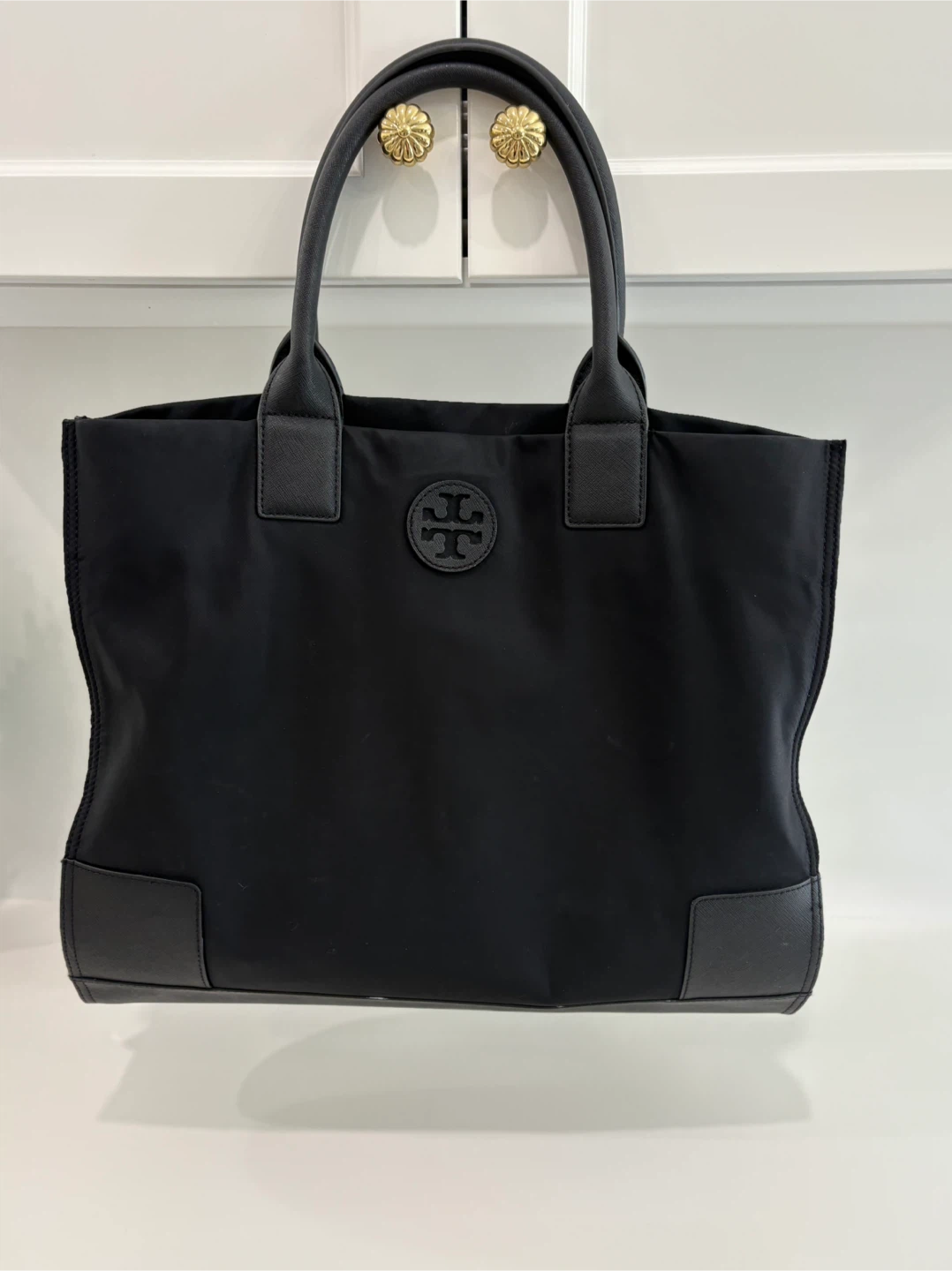 Tory Burch Ella Tote – Black Nylon & Leather