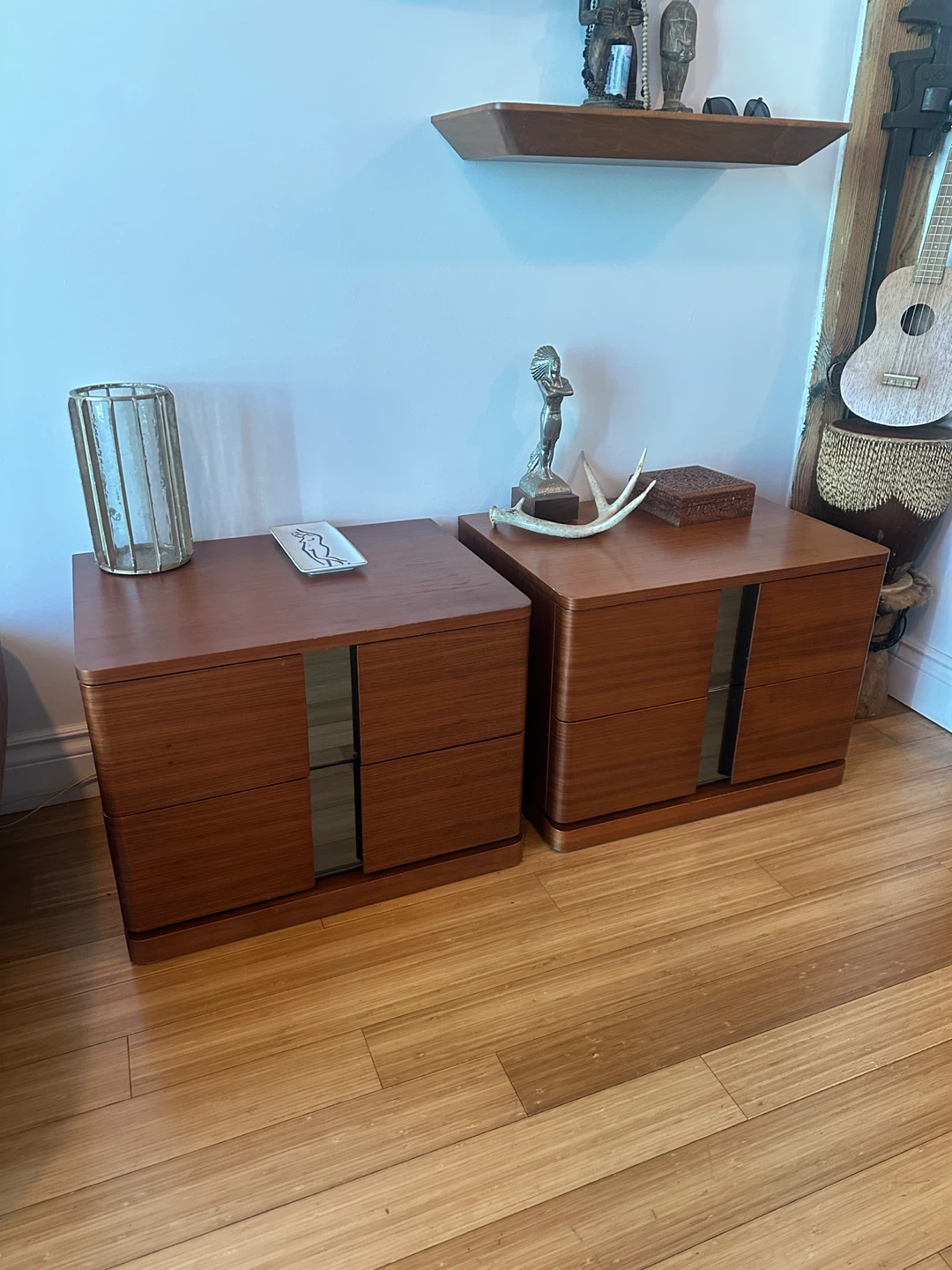 2 MOBILIA TEAK NIGHT STAND TABLES MID CENTURY MODERN STYLE
