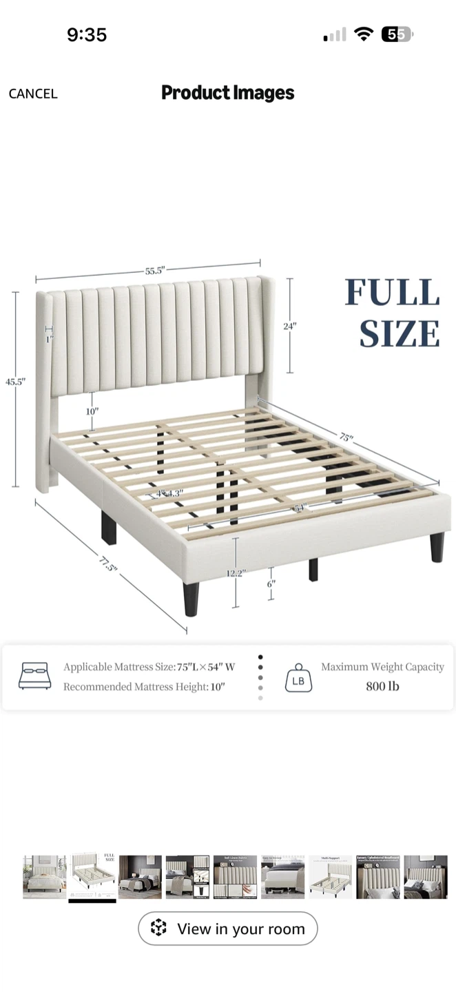 Full Size Upholstered Platform Bed Frame - Ivory - photo 2