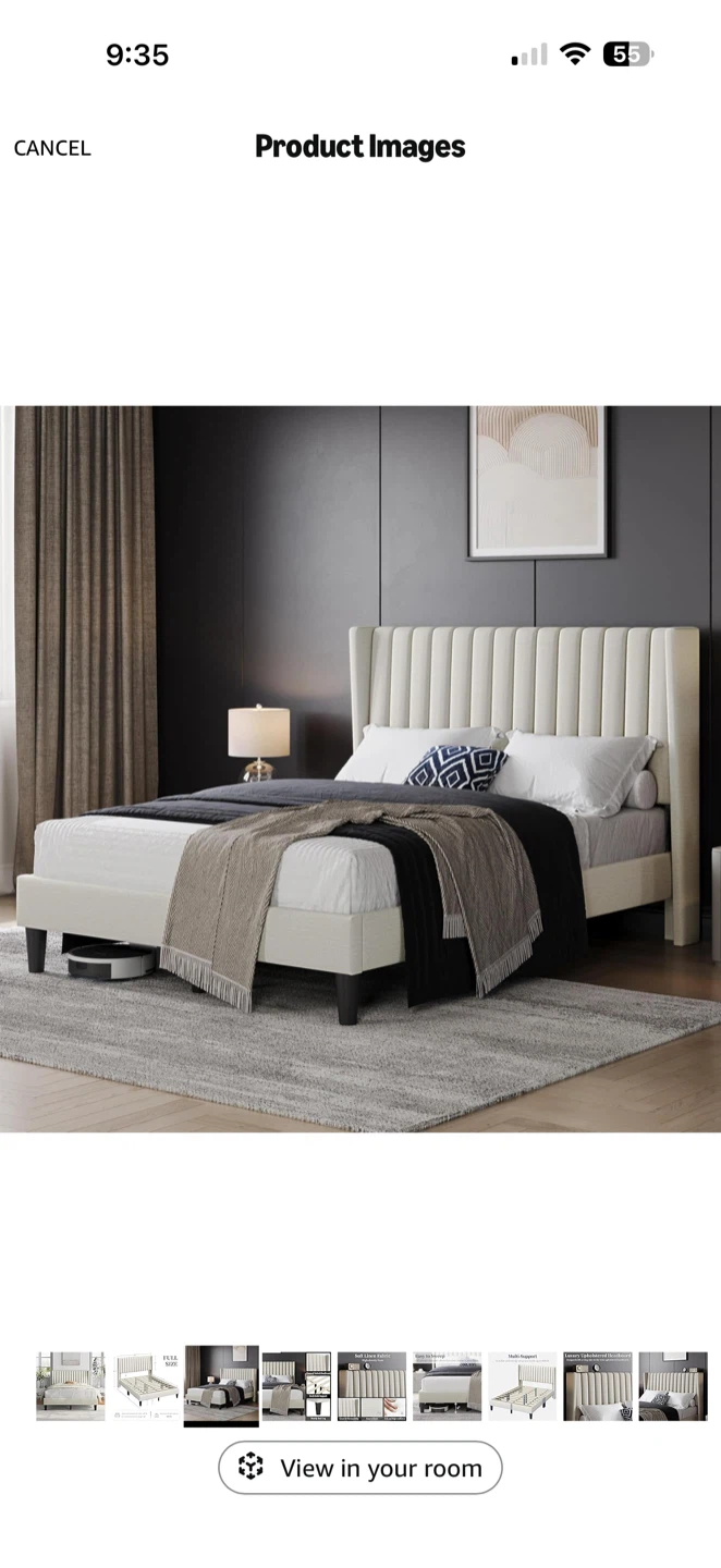 Full Size Upholstered Platform Bed Frame - Ivory - photo 3