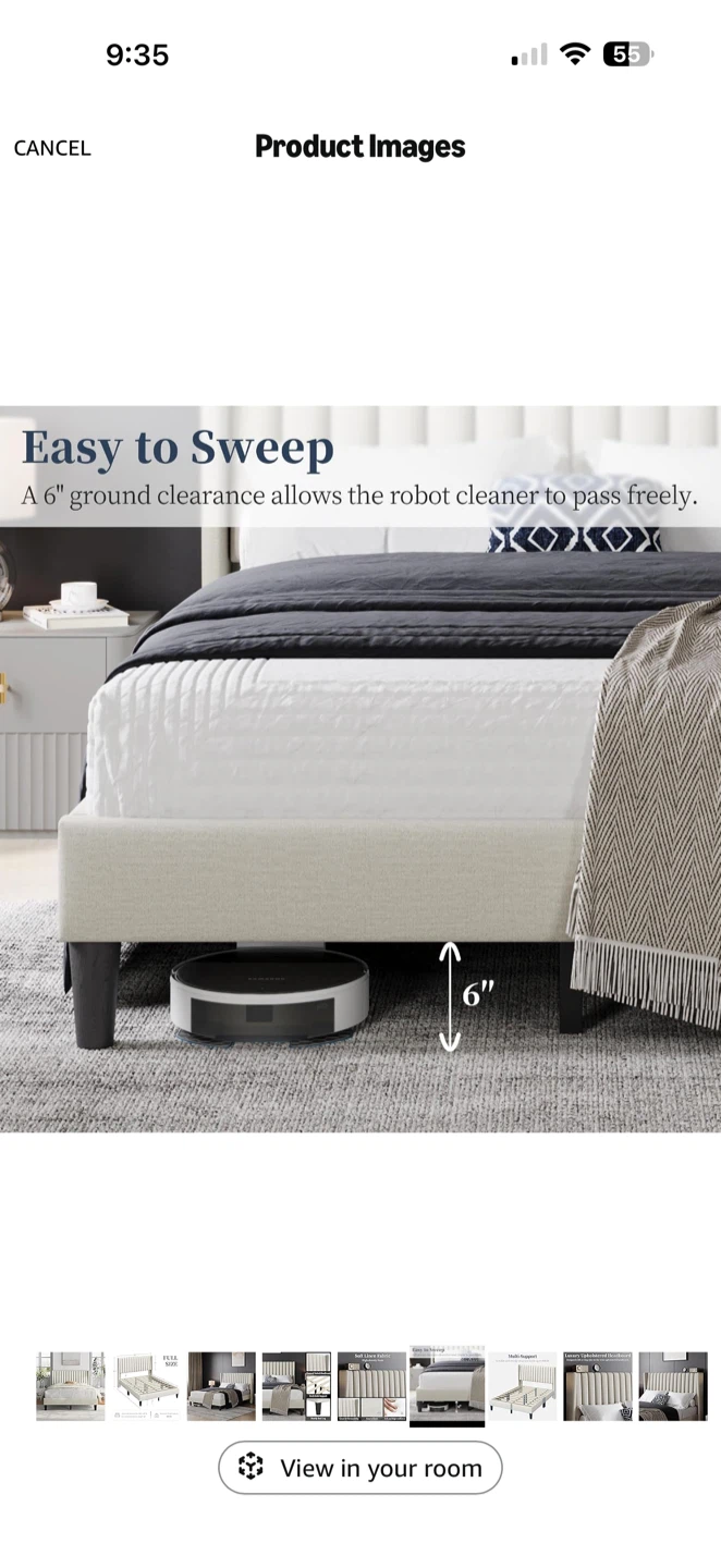 Full Size Upholstered Platform Bed Frame - Ivory - photo 4