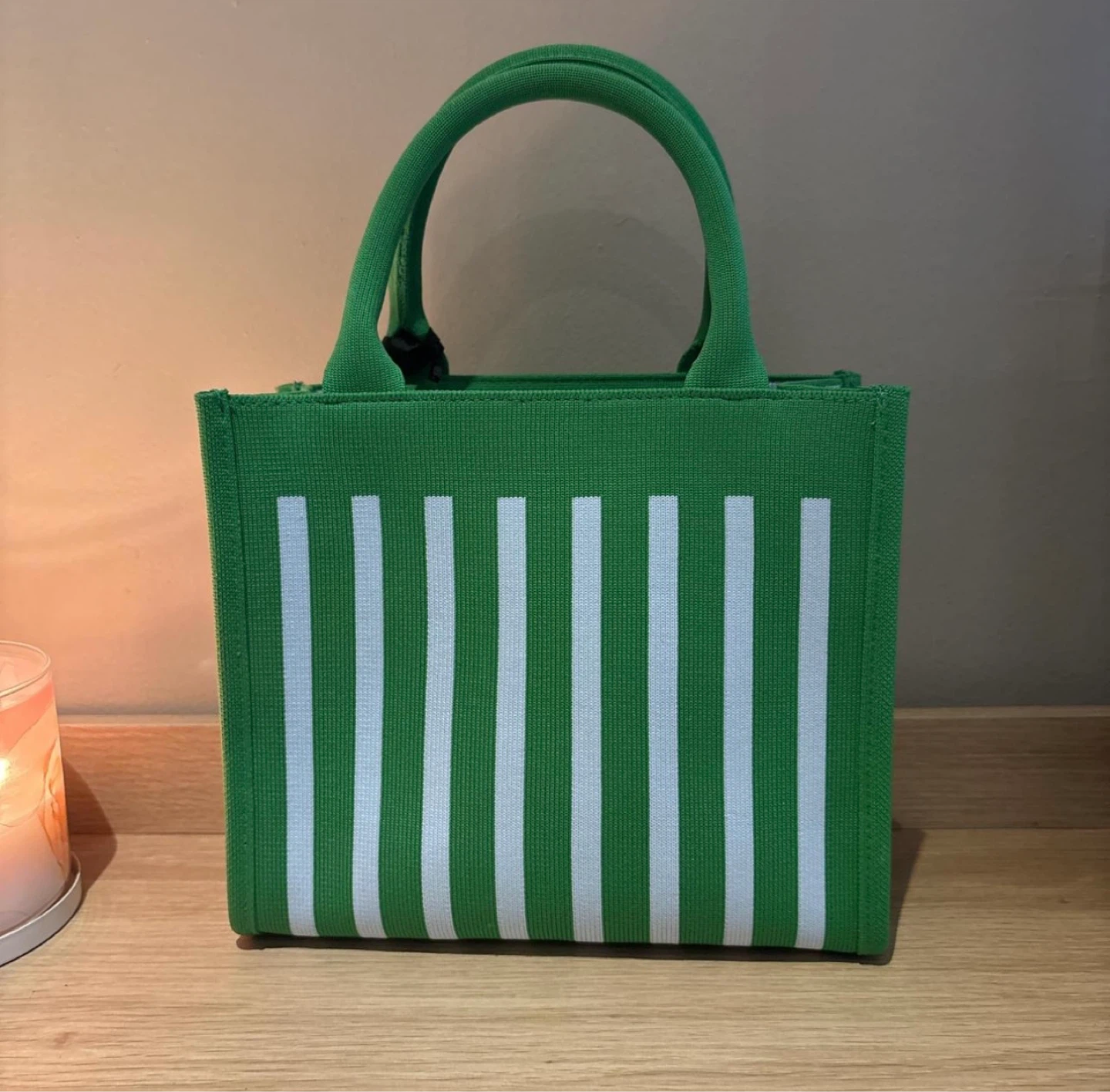 Kate Spade Green & White Stripe Bag with Strawberry Charm - photo 2