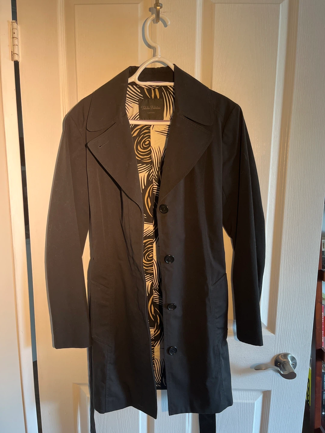 Talula Babaton Black Trench Coat with Patterned Lining - photo 2