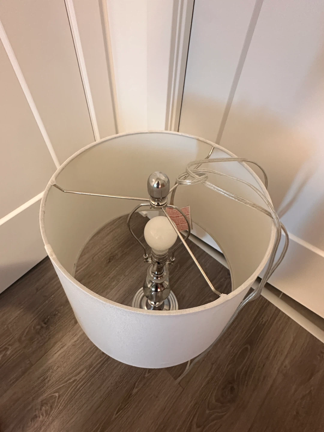 Pair of Chrome Table Lamps with White Shades