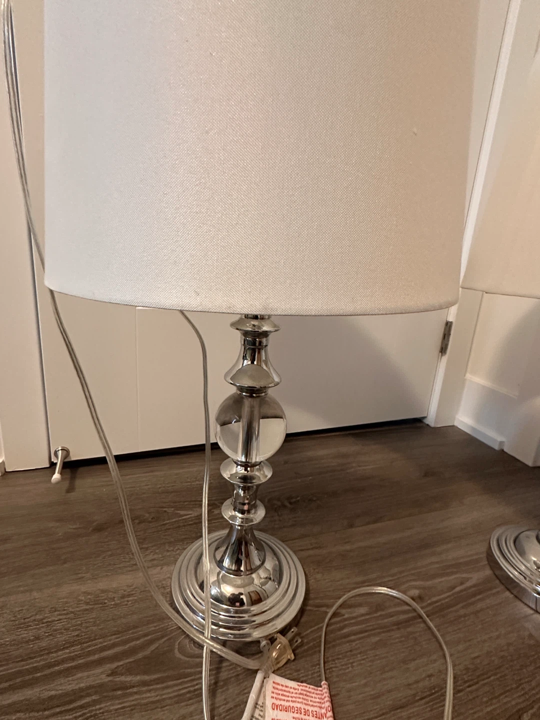Pair of Chrome Table Lamps with White Shades - photo 2