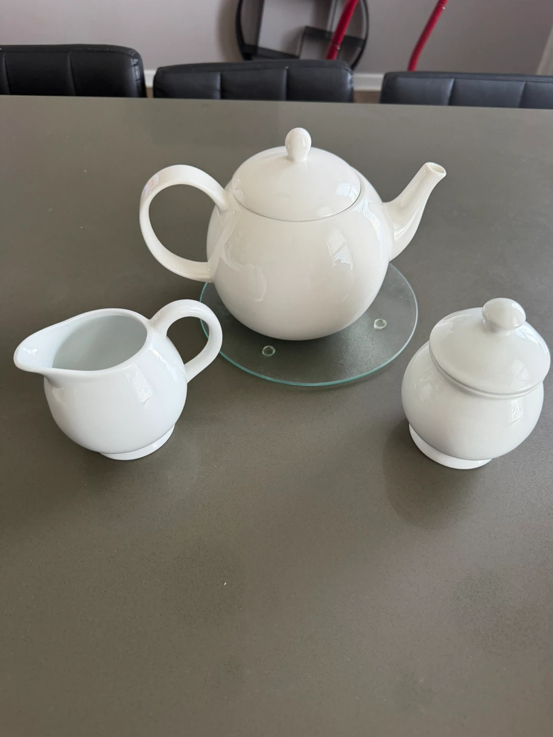 White Ceramic Teapot, Creamer, and Sugar Bowl Set - photo 2