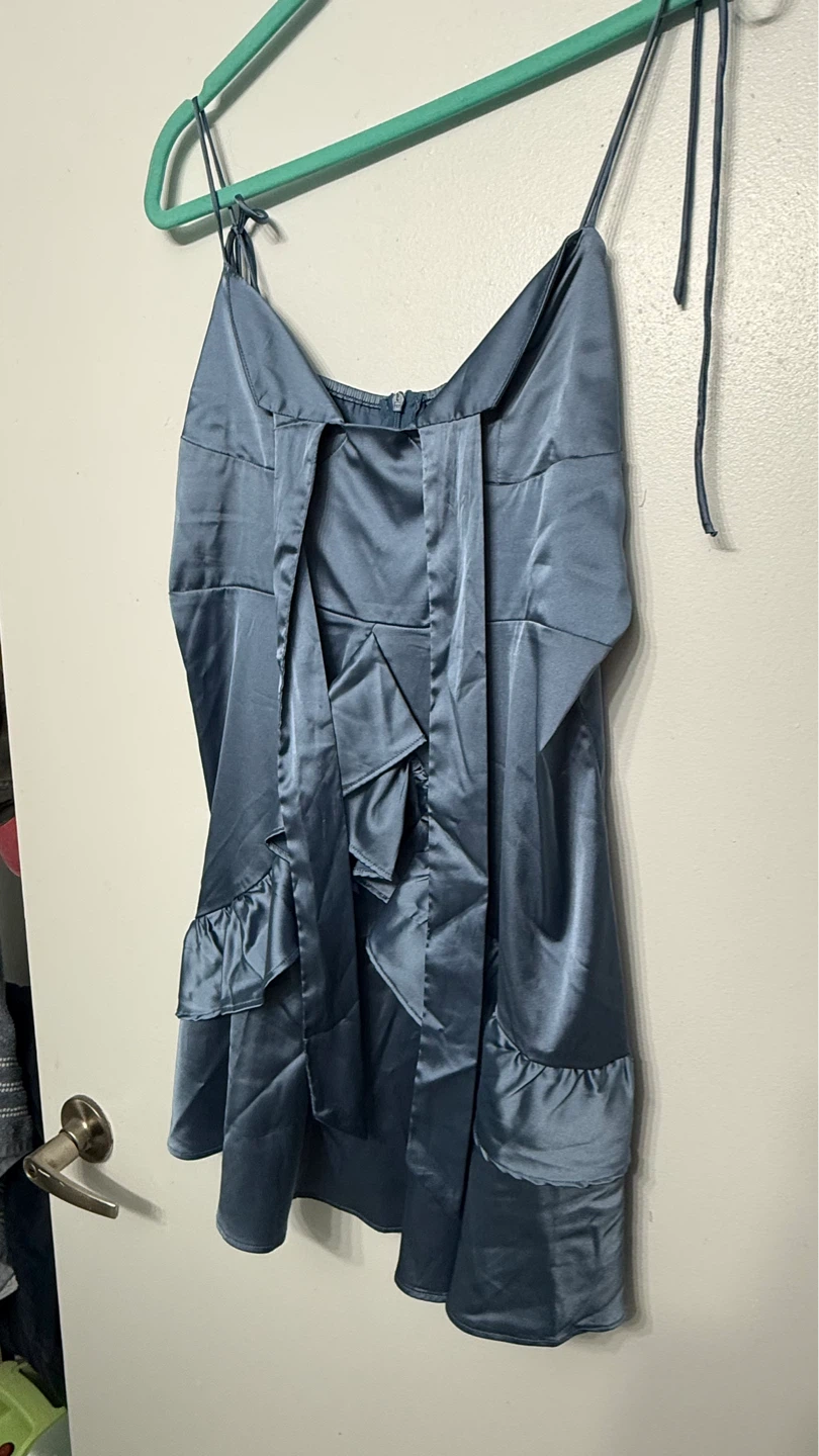 Satin Mini Dress with Ruffle Detail - photo 3