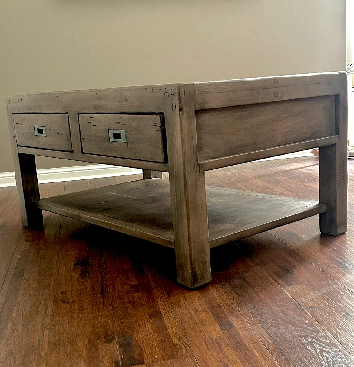Rustic Wood Coffee Table with 2 Drawers