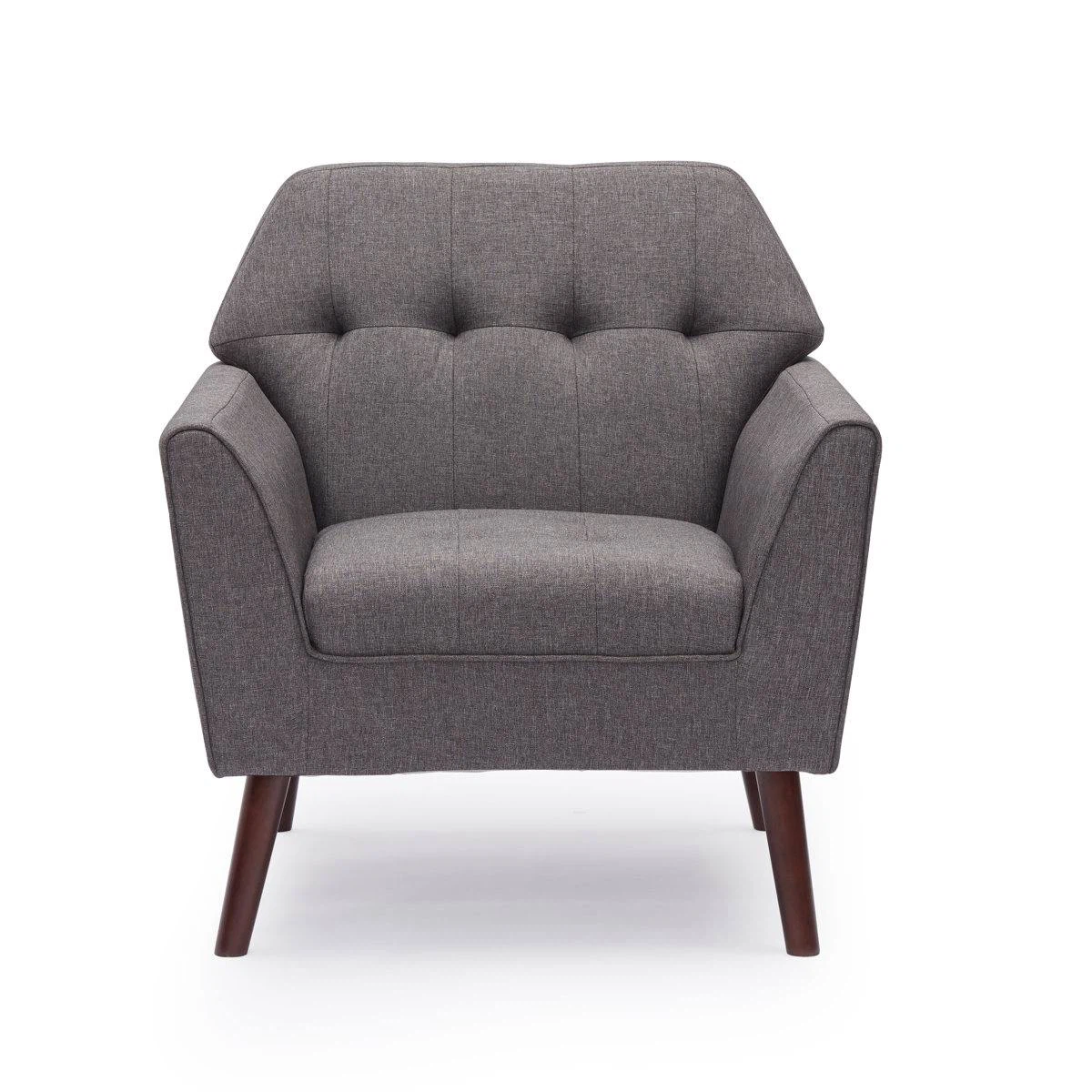 Mid-Century Modern Accent Arm Chair – Grey | Solid Wood Frame - photo 2