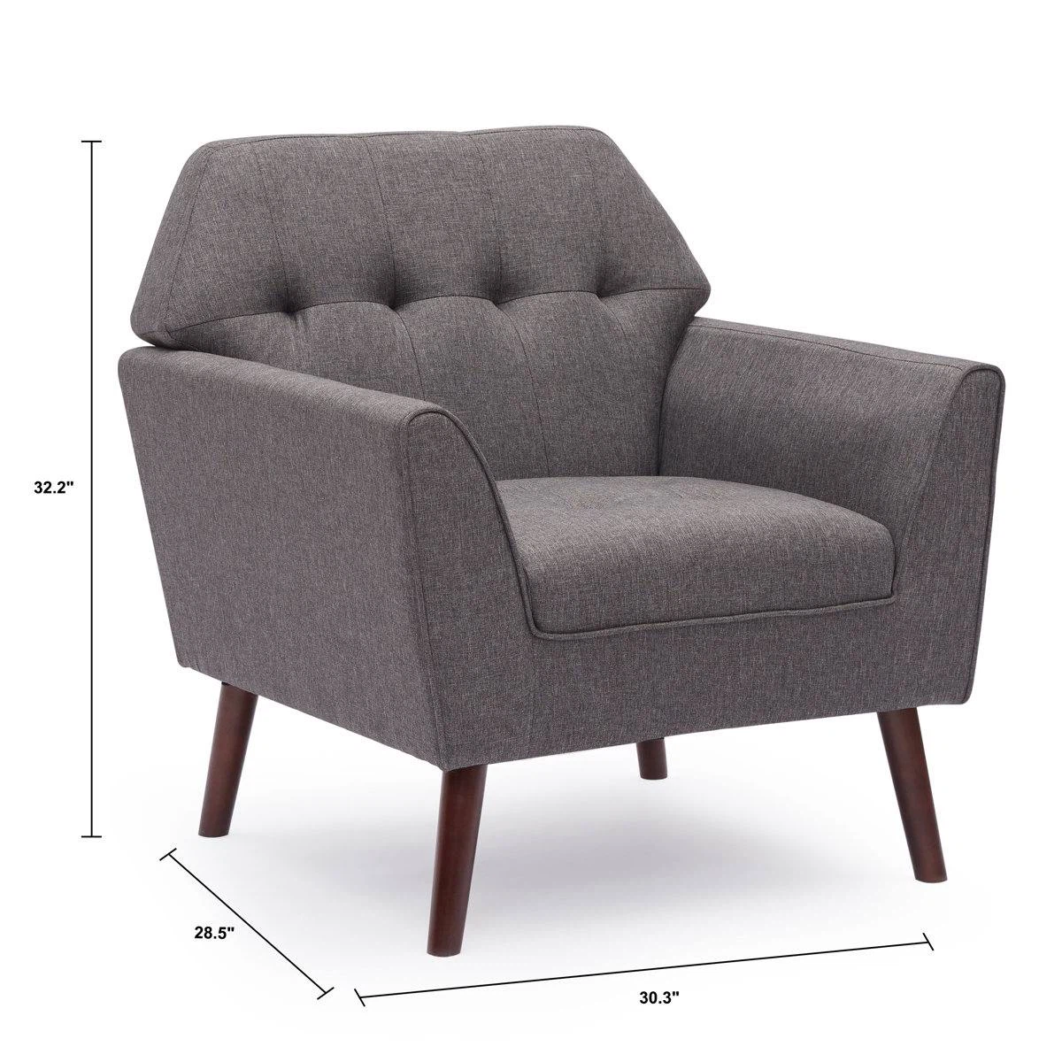 Mid-Century Modern Accent Arm Chair – Grey | Solid Wood Frame - photo 4