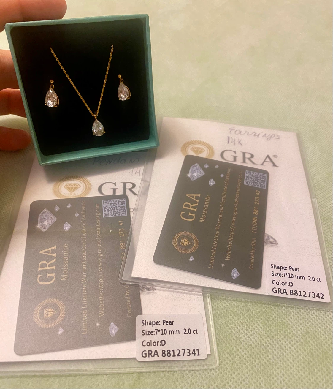 14К/18К Moissanite Pendant Necklace and Earrings Set - photo 2