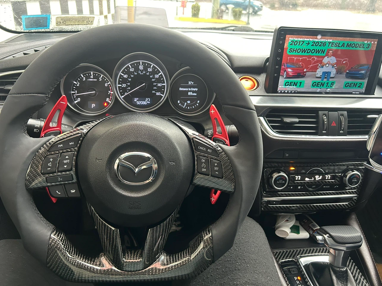 Carbon Fiber Steering Wheel with Paddle Shifters for Mazda - photo 2