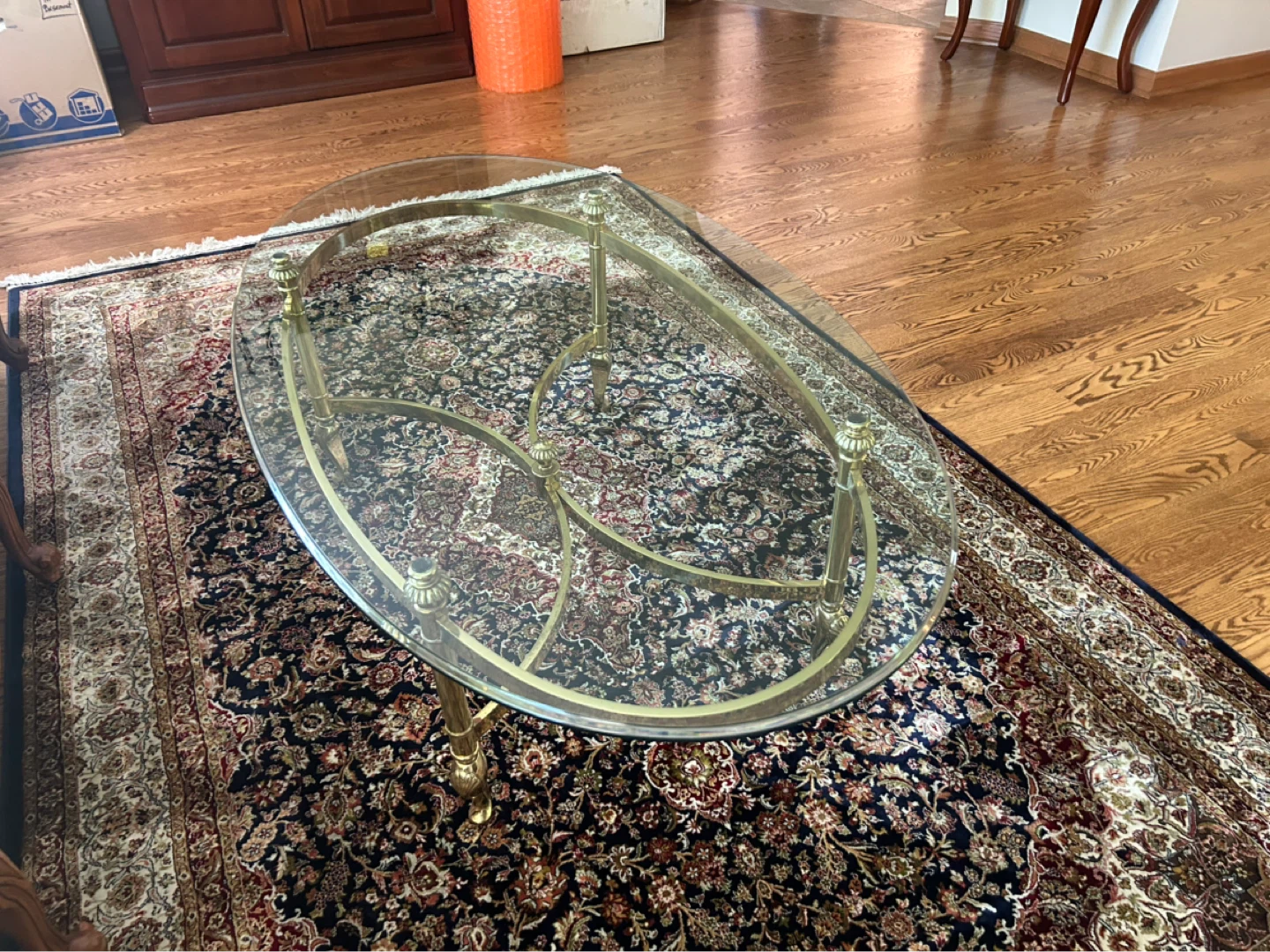 Oval Glass Top Coffee Table with Brass Frame - photo 2