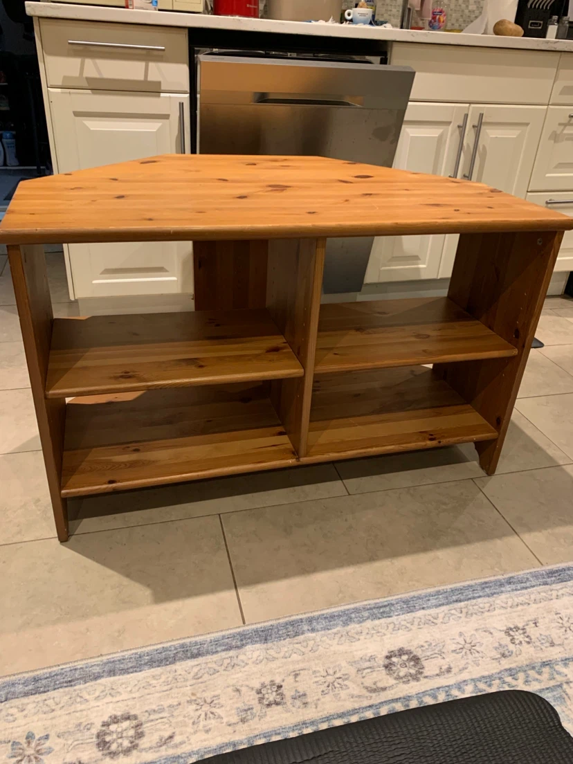 Large wooden TV stand with shelves