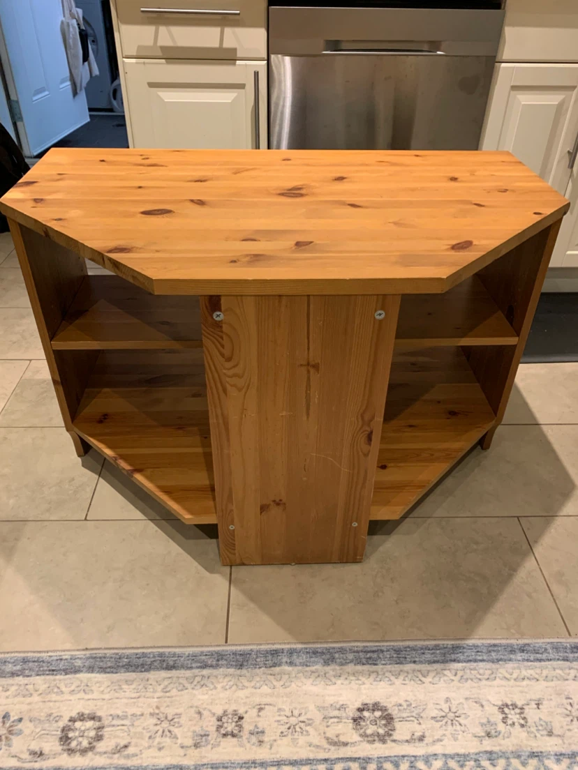 Large wooden TV stand with shelves - photo 2