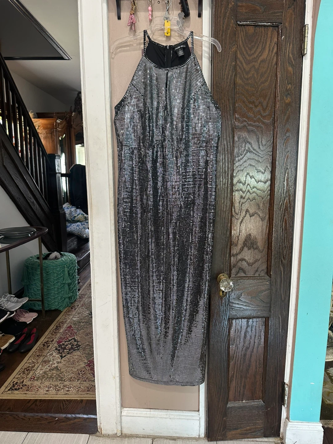 Indulge Womens Black Sequin Halter Dress 1X