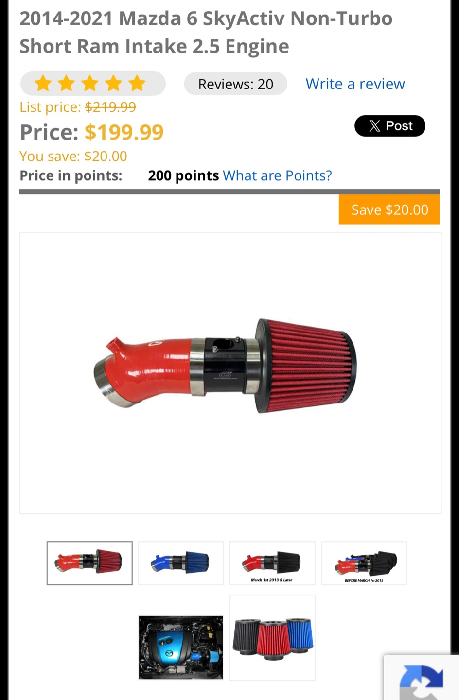 2014-2021 Mazda 6 SkyActiv Short Ram Intake - photo 3