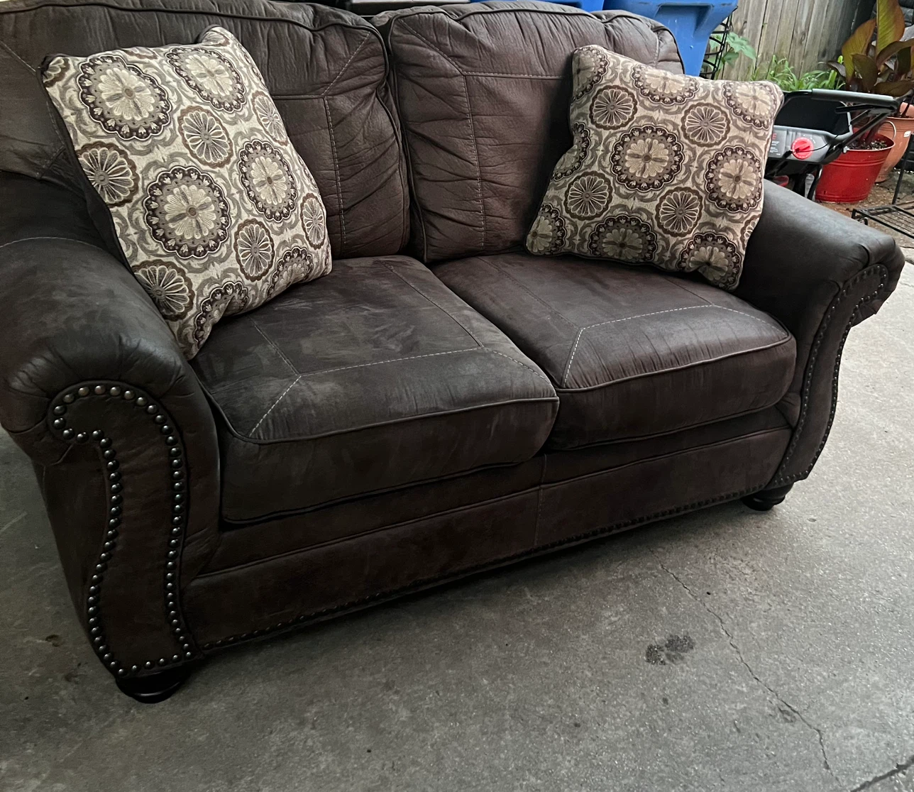 Brown Loveseat Sofa with Decorative Pillows - photo 2