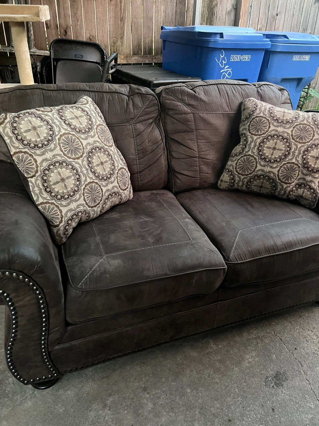 Brown Loveseat Sofa with Decorative Pillows - photo 3
