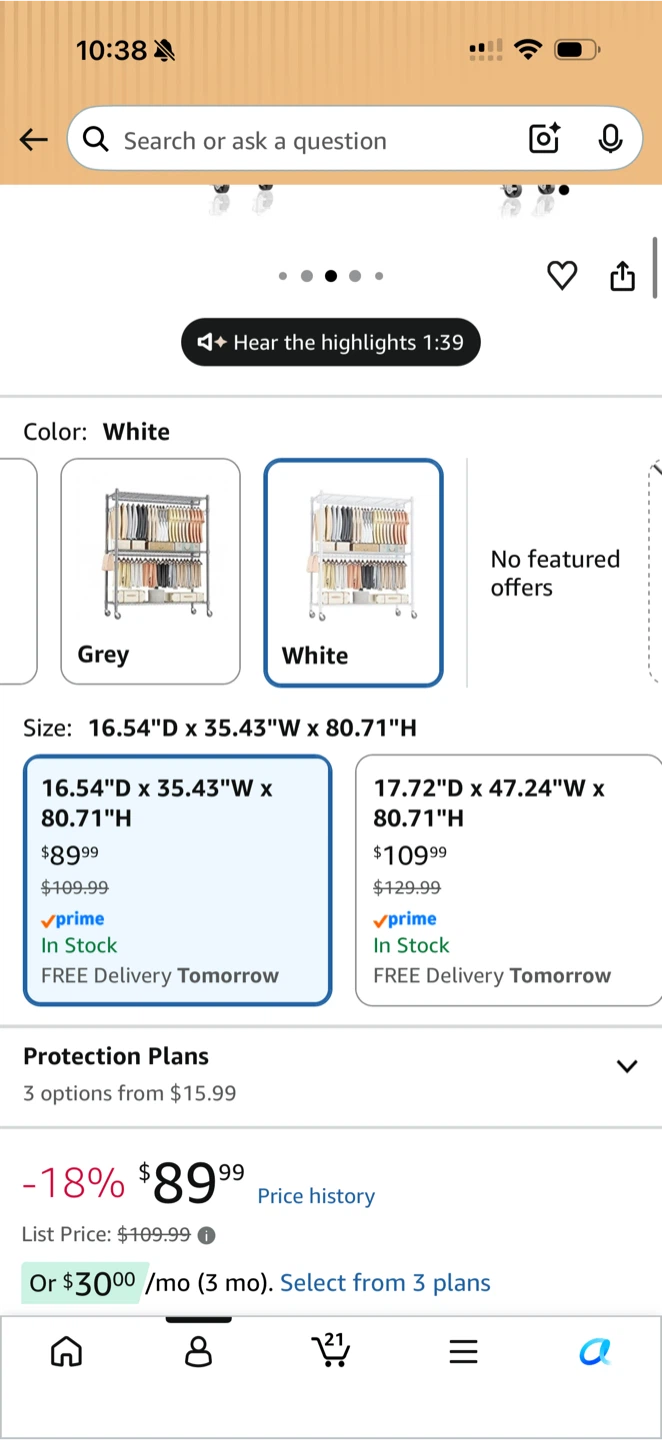 Hanger clothing Rack with Wheels, White - photo 2