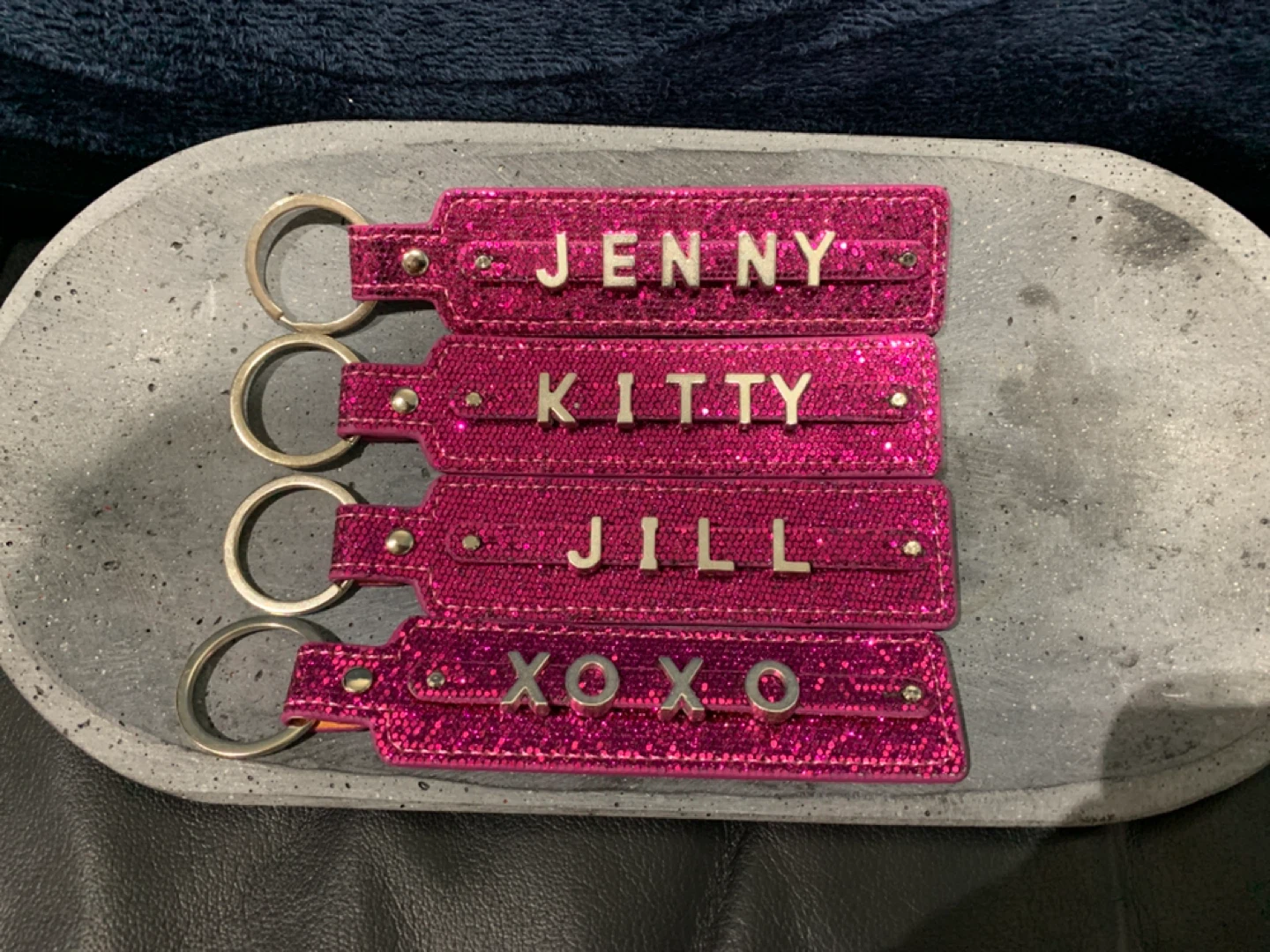 8CadEach-SparklyPink Custom Keychains - Jenny, Kitty, Jill, XOXO
