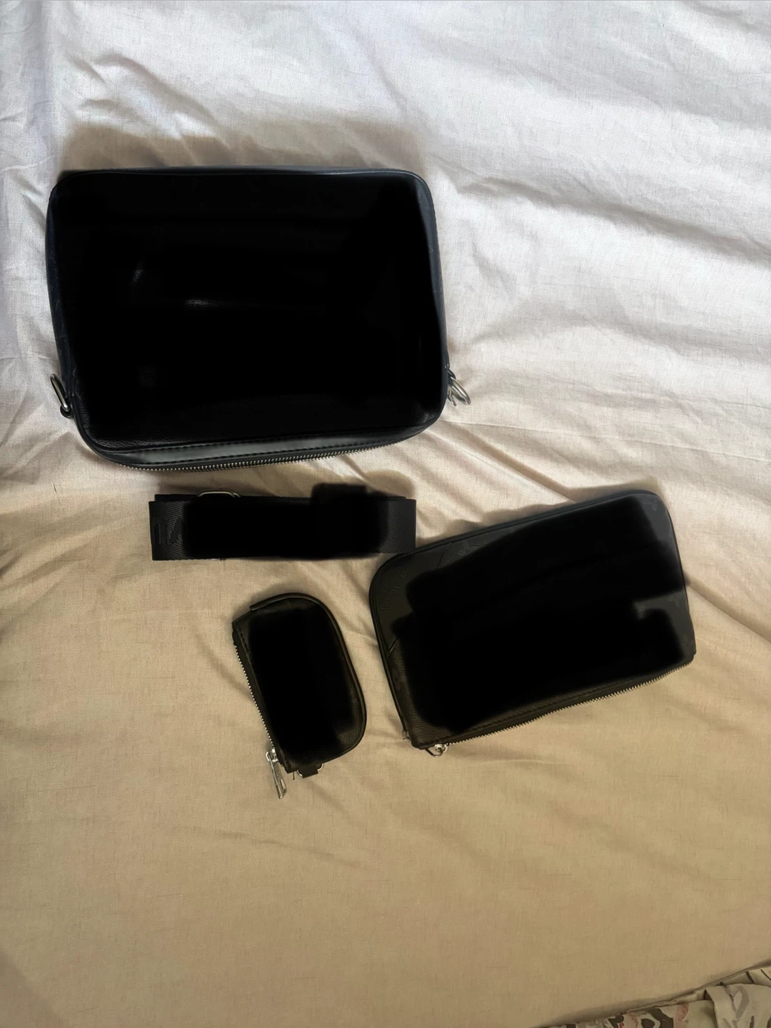 Black Leather Pouch Set with Strap