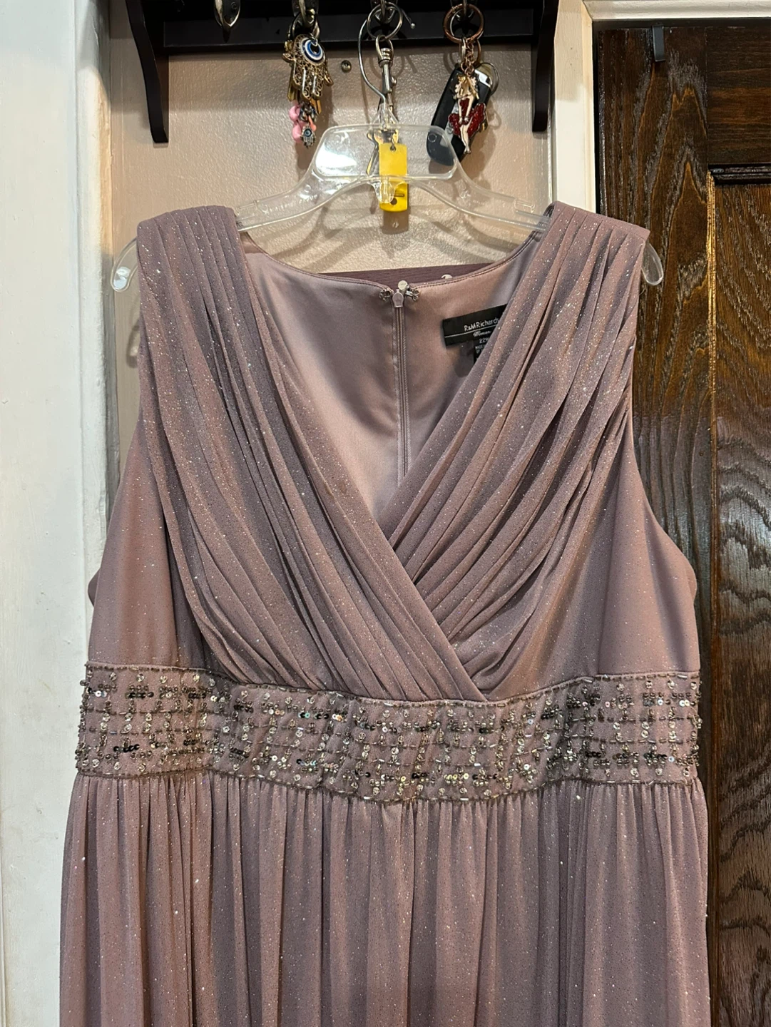 R&M Richards Dusty Mauve Beaded V-Neck Maxi Dress - photo 2