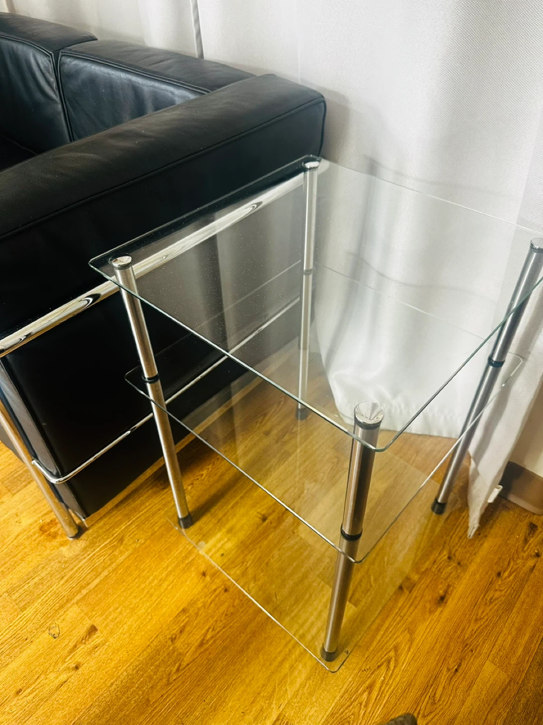 Glass and Chrome End Table and sofa - photo 2