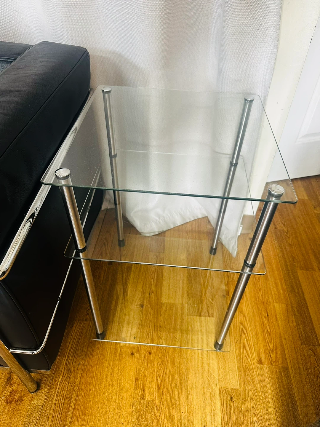 Glass and Chrome End Table and sofa - photo 4