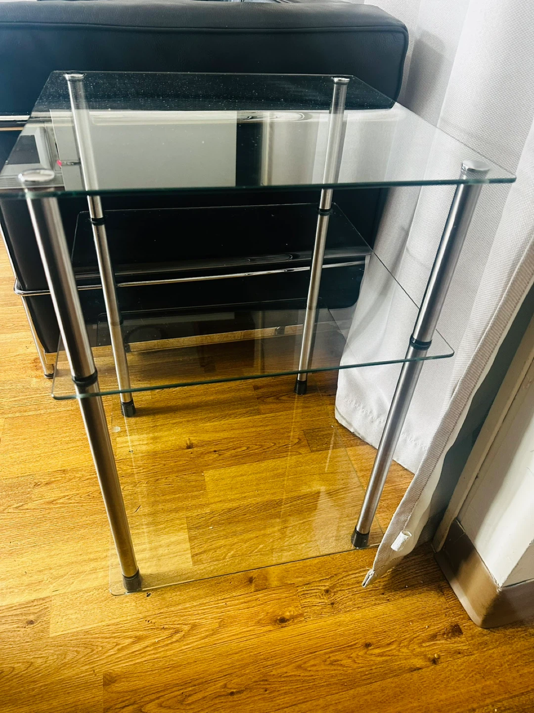 Glass and Chrome End Table and sofa - photo 3